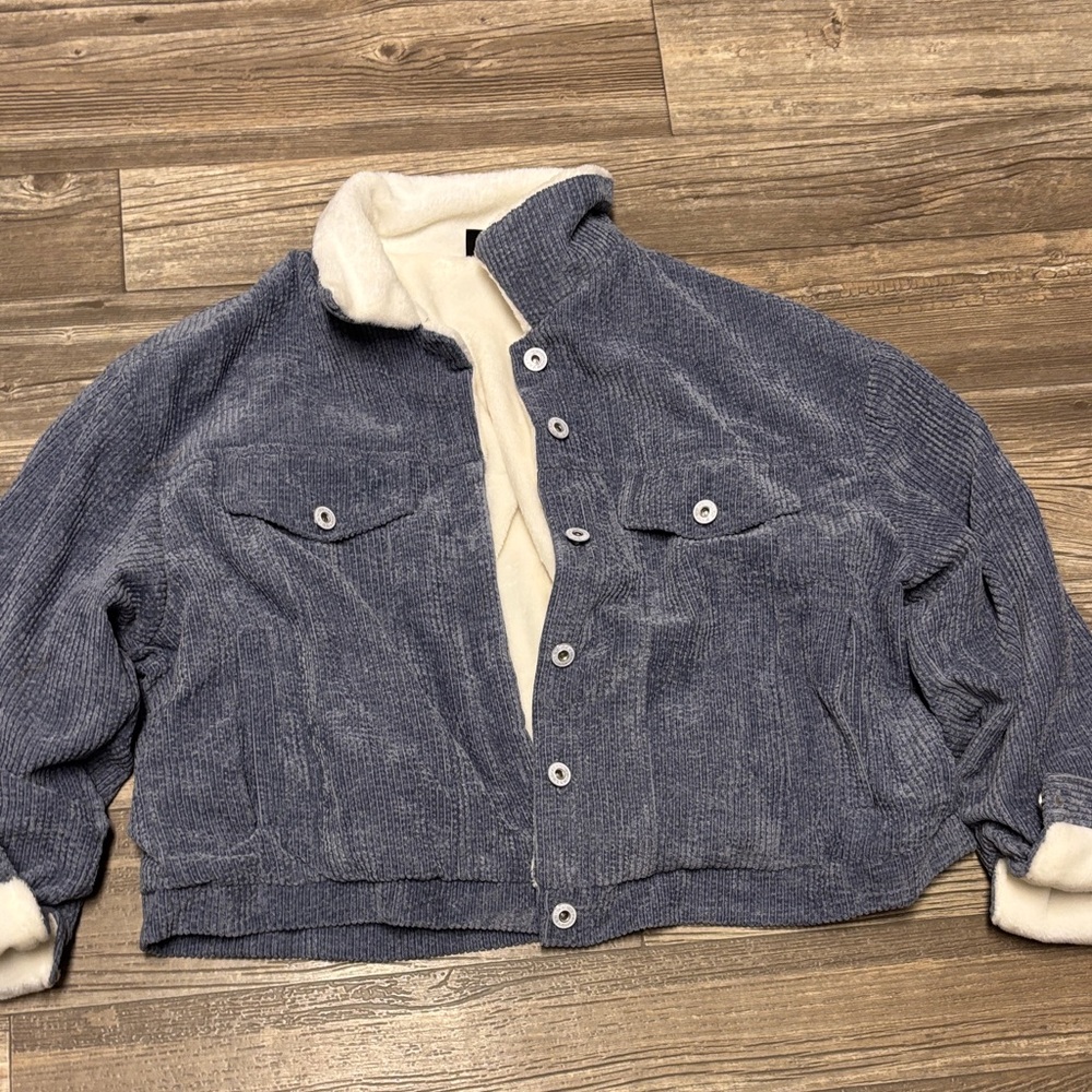Blue Corduroy Jacket with Cream Lining